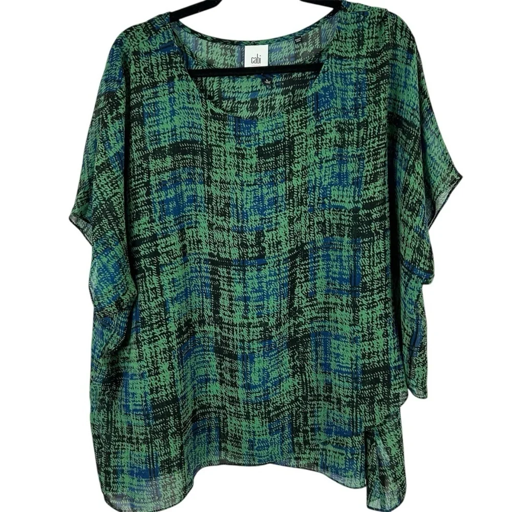 CAbi Green & Blue 2 Piece Short Sleeve Blouse Size Large - Picture 1 of 12